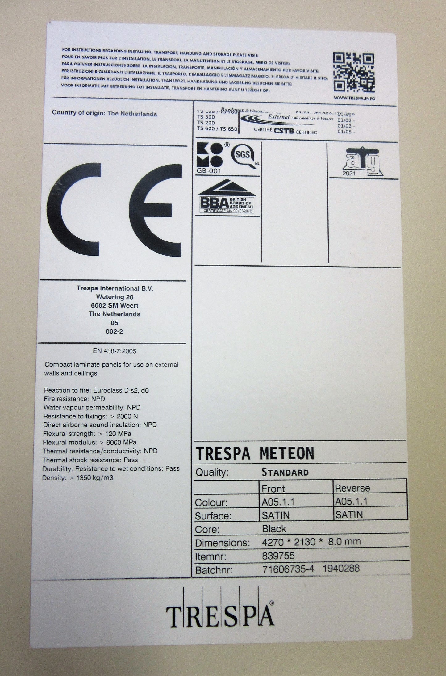 HPL Platte Tischplatte 8mm Stone Beige beidseitig 800 x 506mm TRESPA® Meteon®