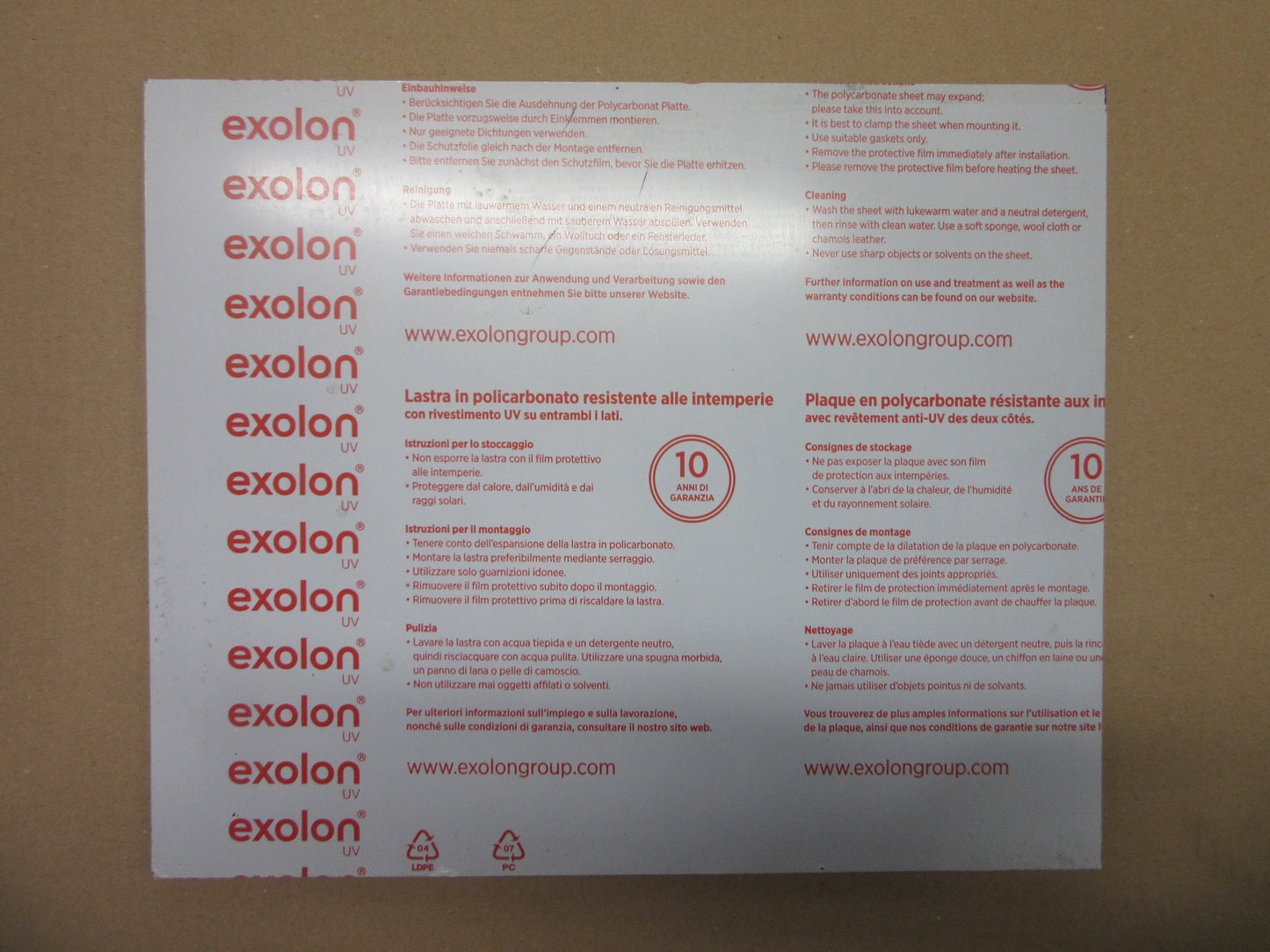 PC UV Platte 6mm Zuschnitt 351 x 290mm EXOLON® UV 2760 Grau Kunststoffglas