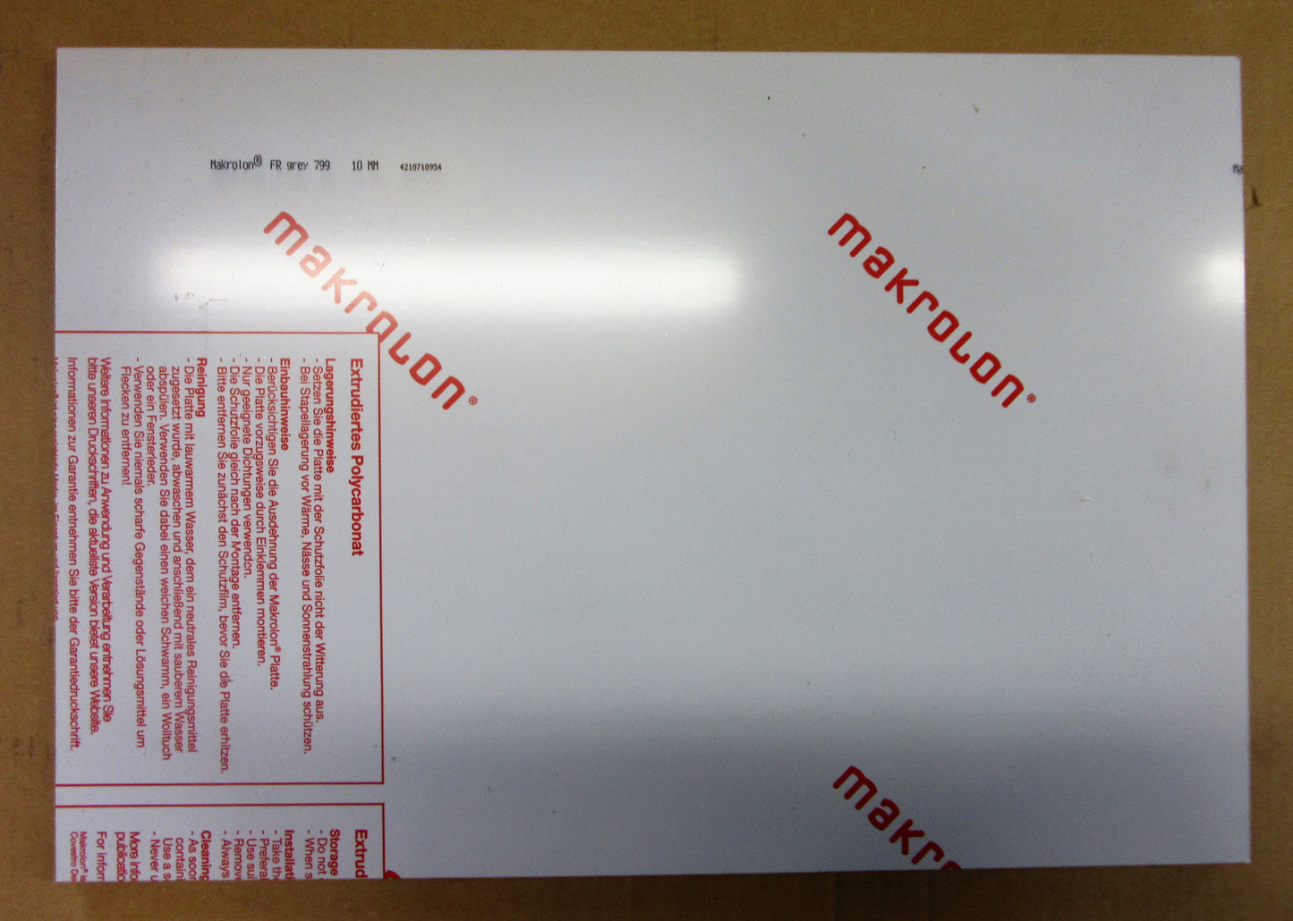 PC Platte 10mm FR Grey 799 - 487x332mm Polycarbonat Kunststoffglas Grau getönt
